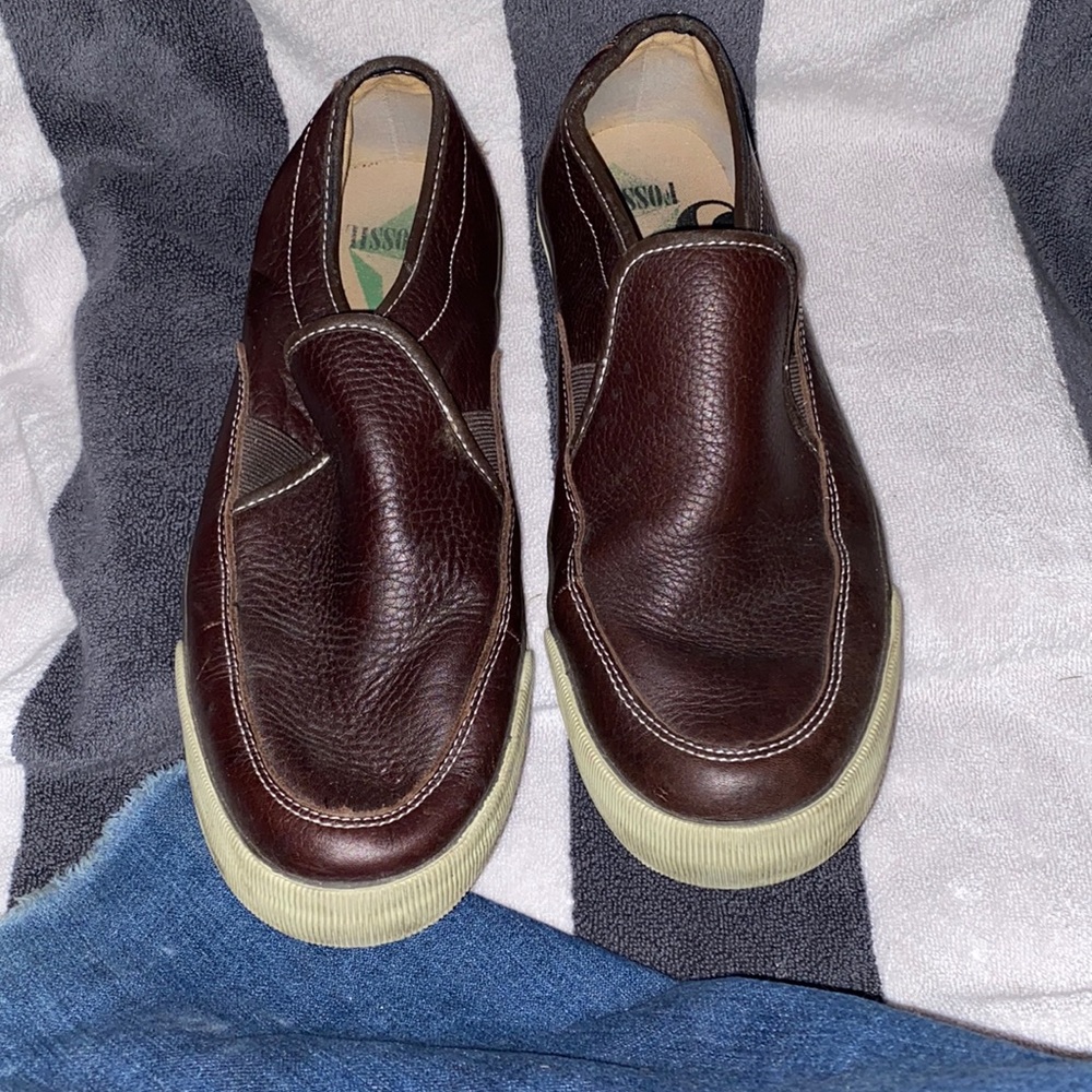 FOSSIL men’s sz 10 slip-on brown genuine leather deck shoes